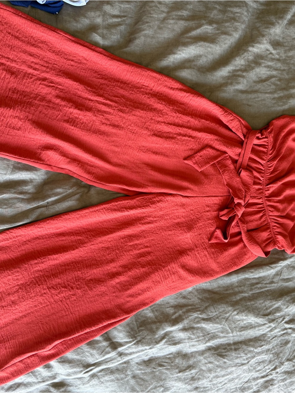 High-Waist Coral Wide-Leg Pants with Tie Waist